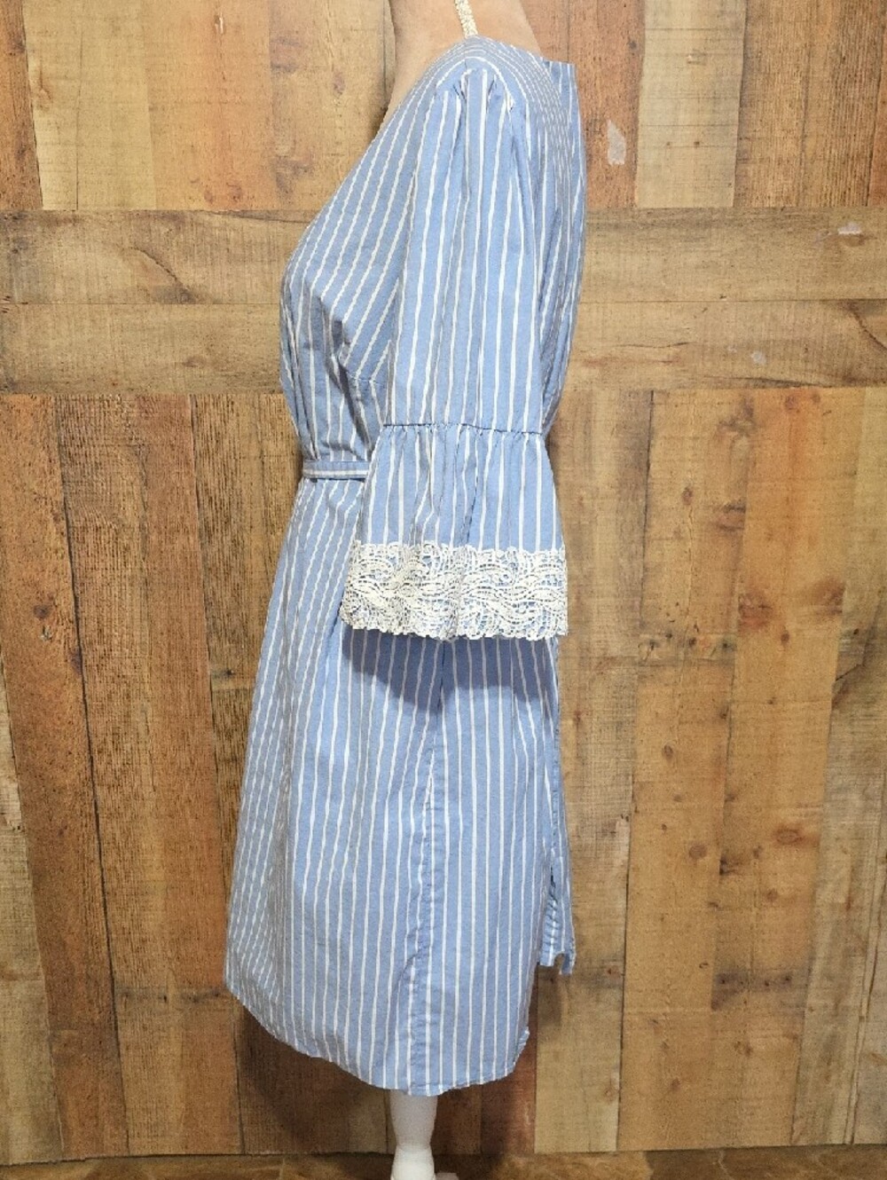 Westport Blue and White Striped Lace-Trim Midi Dress - Picture 4 of 12